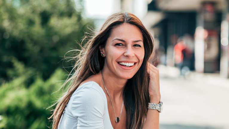 Woman with CEREC dental crowns
