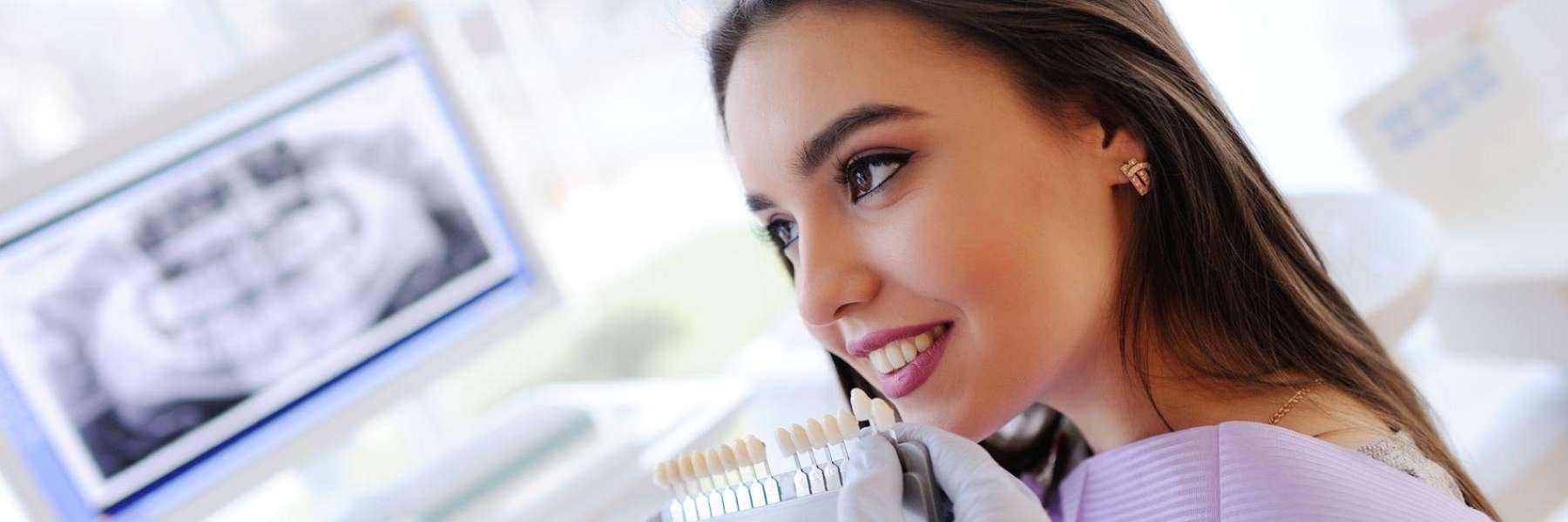 patient picking out teeth whitening shade | parramatta dentist